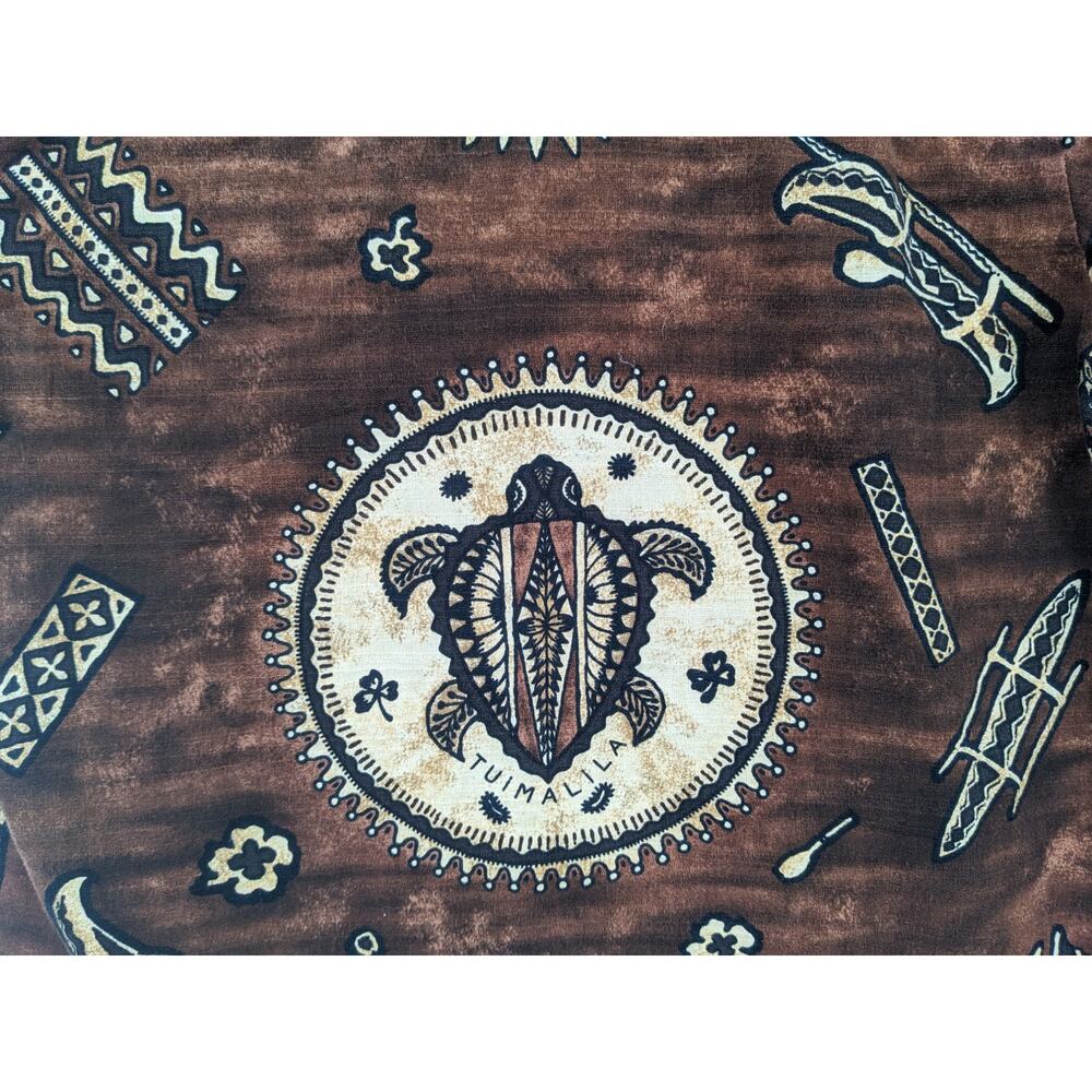 Vintage 1960's "Tuimalila" Turtle Aloha HAWAIIAN MEN'S SHIRT Bark Cloth Fabric - Picture 3 of 9